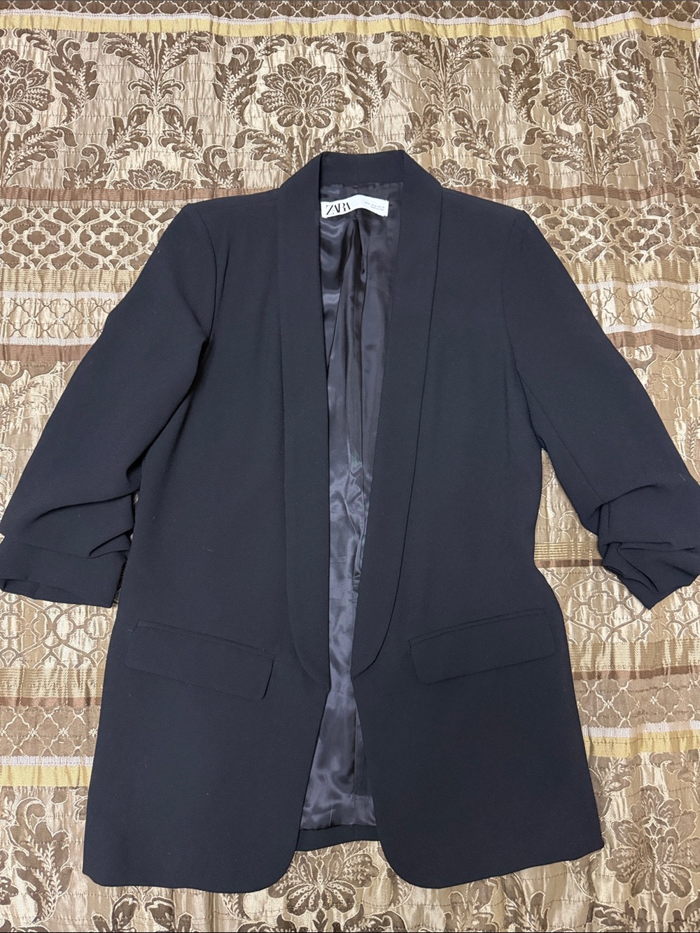 ZARA Black Women's Open-Front Blazer with Shawl Lapel
